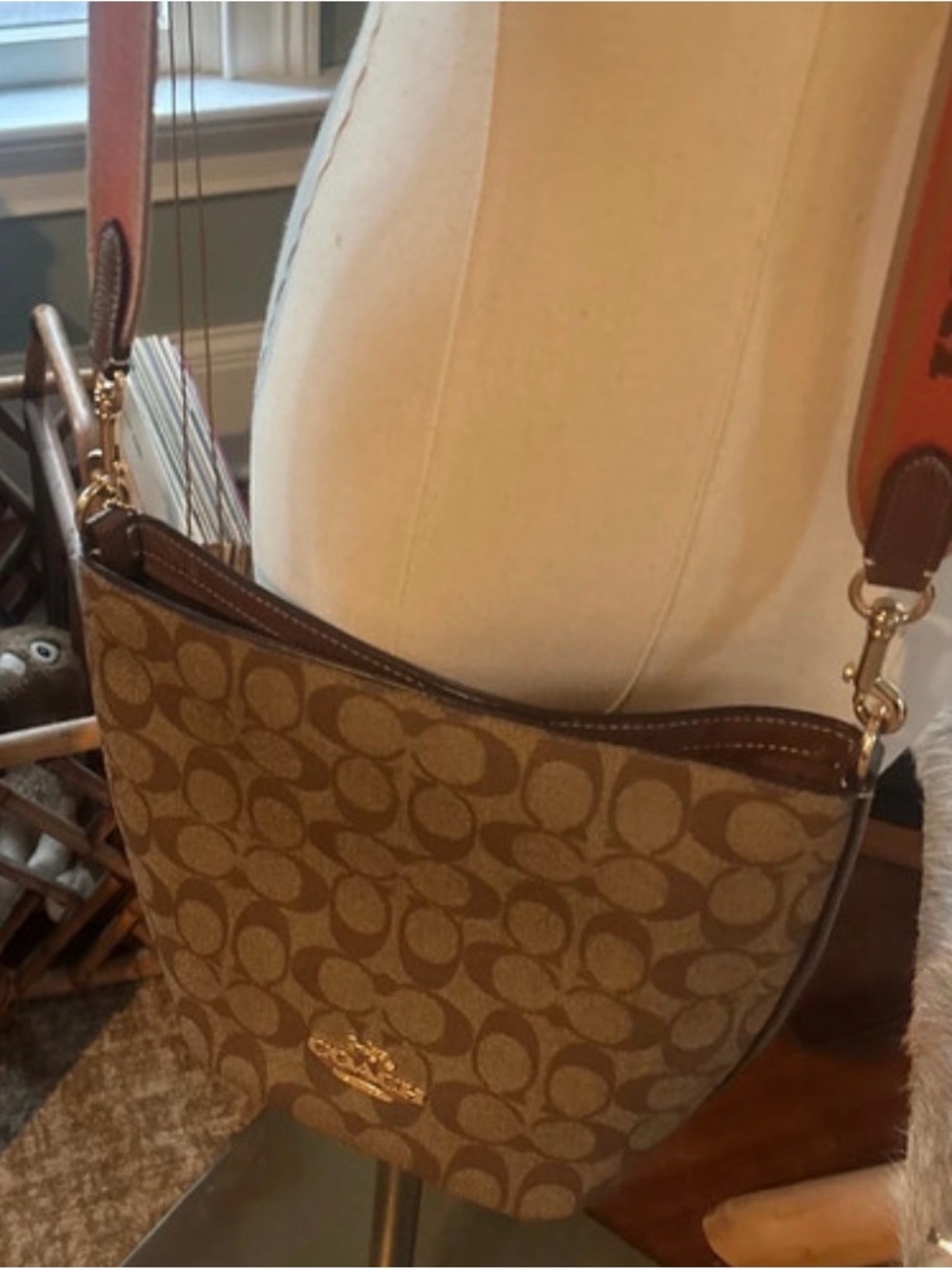 Coach Brown Signature Crossbody with Orange Strap - Picture 5 of 11